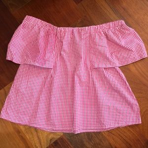 Topshop off the shoulder top pink gingham